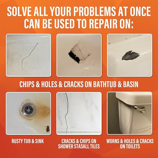 Tub Repair Kit (Color Match), for Fiberglass Shower, Acrylic Bathtub | For Chips, Cracks, Holes & Rust on Porcelain Sink, Tile, Enameled Cast Iron Tub Surround & Shower Pan Repair, White, Almond