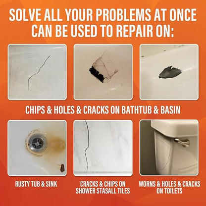 Tub Repair Kit (Color Match), for Fiberglass Shower, Acrylic Bathtub | For Chips, Cracks, Holes & Rust on Porcelain Sink, Tile, Enameled Cast Iron Tub Surround & Shower Pan Repair, White, Almond