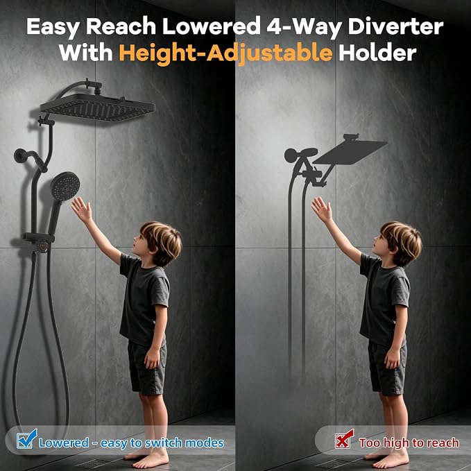 Hibbent 13'' Showerhead Combo, 10 Mode Filtered Handheld, Oil-Rubbed Bronze | High Pressure 5-Spray Showerhead, 4-way Diverter, Upgraded Heightened All Metal Extension Arm, 71'' Hose & Holder, Easy Reach