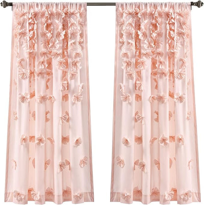 Lush Decor Riley Light Filtering Window Curtain Panel, Single 54" W x 63" L, Blush - Cute Pink Curtains for Bedroom - Bow Decor - Coquette Curtains for Windows