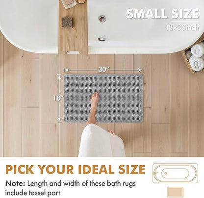 MIULEE Set of 2 Waffle Bathroom Rugs Boho Bath Mat Light Grey 18x30 Inch | Non Slip, Super Absorbent, Washable, Ultra Soft, Rubber Backed Bath Rugs for Bathroom Floor Tub Shower