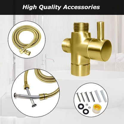 LOSCHEN Bidet Sprayer kit for Toilet,Hand Held Sprayer Shattaf Toilet Attachment Stainless Steel for Pet Bath/Personal Hygiene/Bathroom,Easy to Install with T-Adapter（Gold）