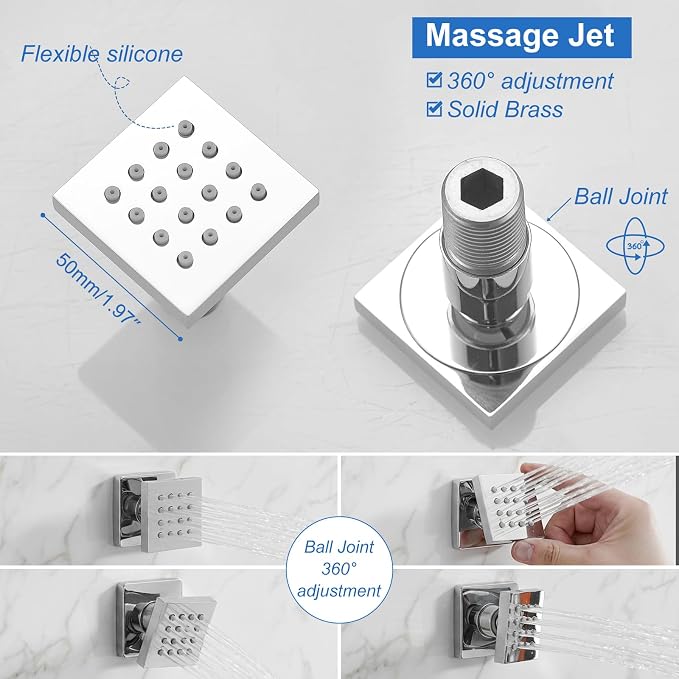 RUMOSE Rainfall Shower System with 4 Full Body Jet 4 Mode Shower Faucet Set | 12 Inch Rain Shower Head, 2 in 1 Handheld Spray, Polished Chrome Brass Shower Jet Shower Fixtures, Wall Mounted