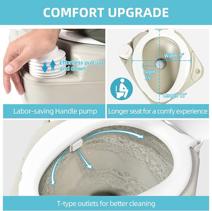 YITAMOTOR 2.6 Gal Portable Toilet for Camping, RV Toilet with Diagonal Elongated Bowl Seat, Porta Potty with Hand Sprayer, Leak-Proof for Adults, RV Travel, Hospital, Boat, Trip, Home