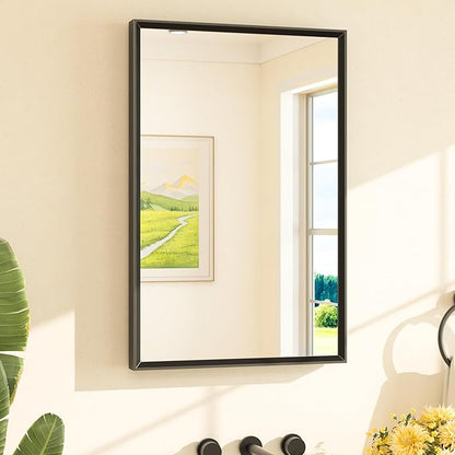 Black Bathroom Mirror 20" x 30" Matte Black Rectangle Beveled Framed Bathroom Vanity Mirror for Over Sink, Tempered Glass, Shatterproof, Stronger Frame, Modern Farmhouse Bedroom, Entryway