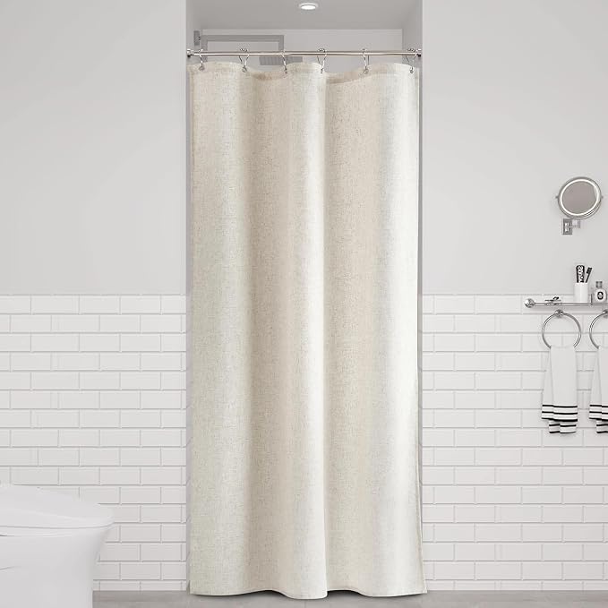 36 Inch Shower Curtain - Narrow Half Small Beige Linen Ultra Thick Fabric Shower Curtain Set with 6 Hooks, Natural Boho Farmhouse Rustic RV Camper Bath Curtains for Bathroom, Cream