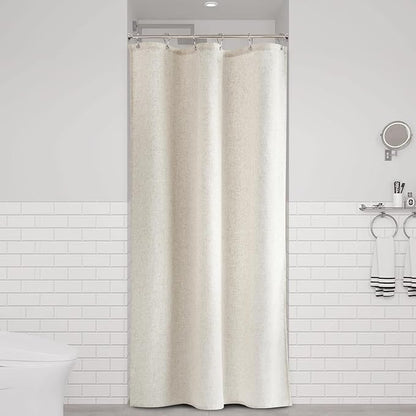 36 Inch Shower Curtain - Narrow Half Small Beige Linen Ultra Thick Fabric Shower Curtain Set with 6 Hooks, Natural Boho Farmhouse Rustic RV Camper Bath Curtains for Bathroom, Cream