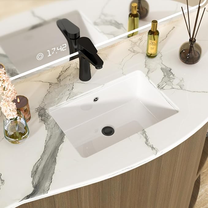 White Undermount Bathroom Sink 18.1"x12.4"Ceramic Basin | Modern Porcelain Under Counter Bathroom Vanity Sink, Interior Bowl 16.3"x 10.6", Rectangular Undermount Basin with Overflow