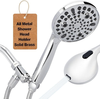 Shower Head with Handheld: Long Hose and Metal Holder, Water Saver Low Flow | All Metal Holder and Long Hose, Multi Mode Adjustment High Pressure Showerhead Sprayer