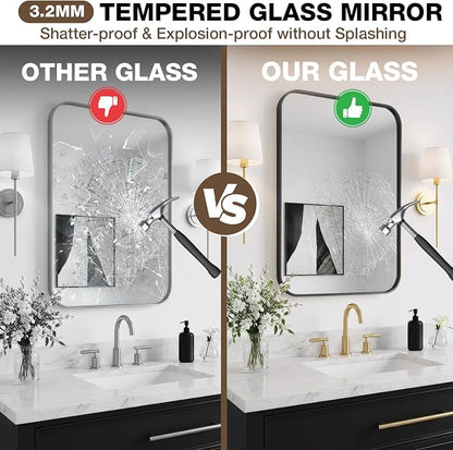 12x16 Inch Bathroom Mirrors for Over Sink, Matte Black Rectangle Mirror for Bathroom or Entryway, Wall Mounted Vanity Mirror with Aluminum Alloy Frame & Tempered Glass, Hangs Horizontally/Vertically