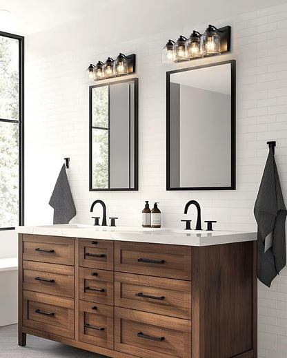 Vanity Lights for Bathroom Large 31.5", Farmhouse Rustic Vanity Light with Bubble Glass Shades, Black 4 Light Bathroom Lighting Fixtures Over Mirror, Bath Wall Sconce Home Decor