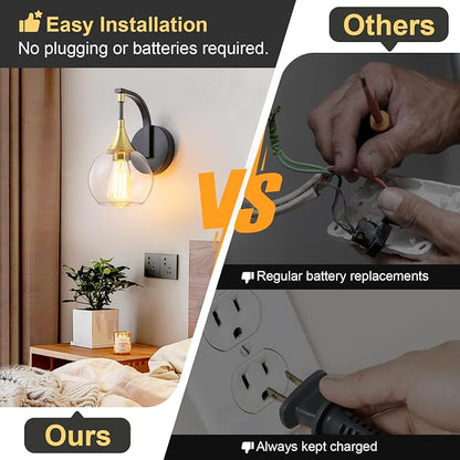Black and Gold Wall Sconces Set of Two, Modern Wall Sconce Light | with Clear Glass Shade, Globe Wall Mounted Light Fixture for Bathroom, Living Room, Hallway, Bedroom, Bathroom