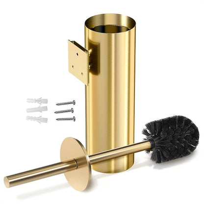 Gold Toilet Brush and Holder Set, Stainless Steel (Wall Mounted) | Toilet Brush with Holder Set, Splash Protection & Dense Bristles for Bathroom Cleaning, Strong Vacuum Suction and Holder