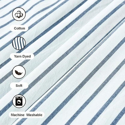 DOSLY Ides Farmhouse Shower Curtain, Beige and Blue Striped, Button Curtain, Spa Waffle and Cotton Woven Fabric, Rustic Charm Country Chic Style, 72x72 in, Bathroom