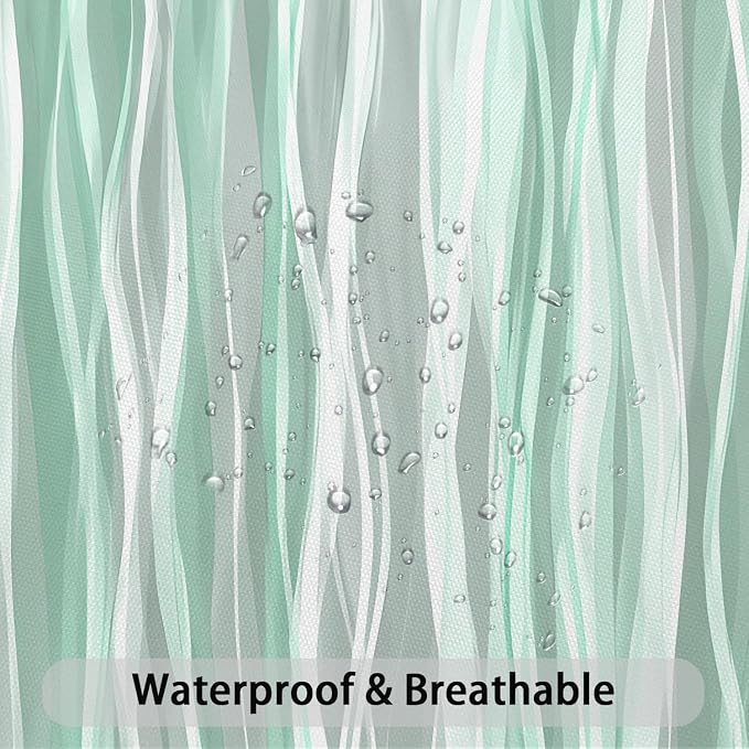 Moonslim Sage Green Grey Ombre Shower Curtain, Modern Wavy Abstract Striped Line Bathroom Curtain, Waterproof Fabric Bath Decor, 72 x 72 Inch