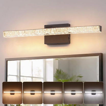 24 Inch LED Bathroom Vanity Light Fixtures, 5CCT Color Changeable Modern Wall Sconce with Iceberg Crackle Acrylic, Dimmable Matte Black Vanity Lighting for Mirror Cabinet, Makeup & Restroom