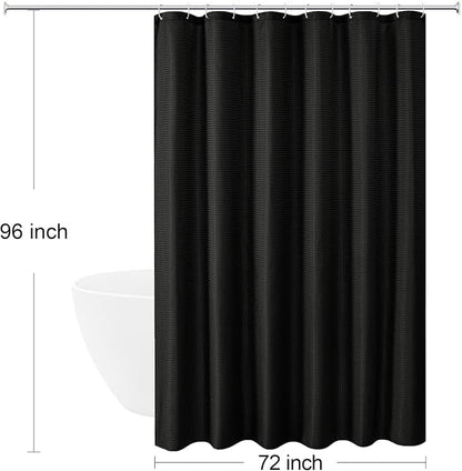72×96 Extra Long Black Fabric Shower Curtain | Weave Textured Fabric Shower Curtain for Bathroom, Water Repellent, Machine Washable