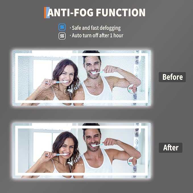 LED Bathroom Mirror 60 x 24 inch with 3X Mirror, Lighted Bathroom Vanity Mirror with Front and Backlit LED Lights, Frameless Wall Mounted Mirror with Adjustable Color Temperature