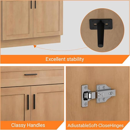 36-Inch Bathroom Vanity – Household Model, Natural Wood Finish, Farmhouse Style, Premium Quality, Spacious Open Storage, Upgraded Version