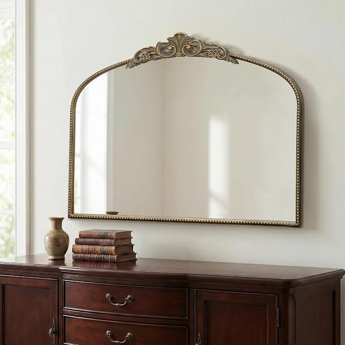 Micasso Vintage Gold Arched Mirror: 36"x29" Baroque Antique Wall Mirror | Traditional Ornate French Decorative Wall Mirror for Bedroom/Bathroom/Entryway/Hallway/Dresser/Vanity/Mantel/Nightstand