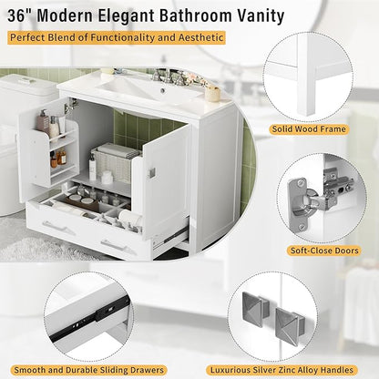72" White Bathroom Vanity with Double Sink, 72 Inch Bathroom Vanity Set with Double Vanities (Separate), 2 Bathroom Vanities with Sink, Storage Shelf, and Divided Drawers (Mirror not included)