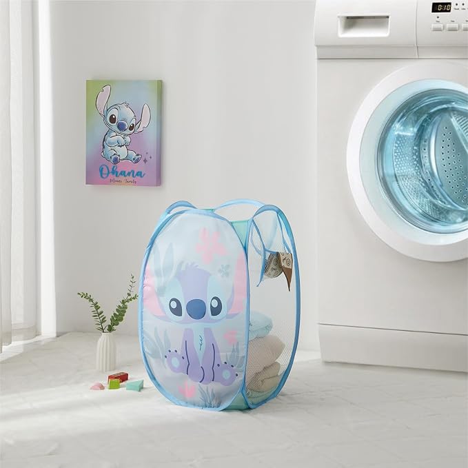 Disney Stitch Pop Up Hamper – Collapsible Laundry Basket with Durable Carry Handles – 21'' x 13.5'' – Lightweight Storage Bin for Kids, Nursery, Bedroom & Toys