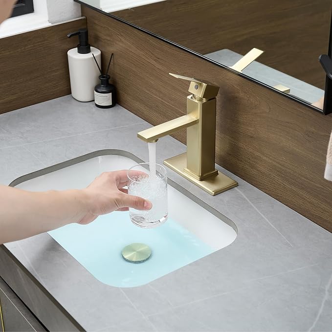 Brushed Gold Bathroom Faucet YXOCVIR Single Hole with Pop-Up Drain Single Handle Bathroom Faucet Suitable for Vanity Sinks, RV, Farmhouses, Suitable for 1 or 3-Hole Installation(Brushed Gold)