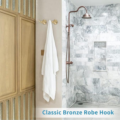 FILTA Bathroom Towel Hooks, Champagne Bronze Robe & Towel Hooks for Wall Mounted, Traditional Towel and Robe Hooks for Hanging Towels, Bath Towel Holder for Shower(2 Pack)