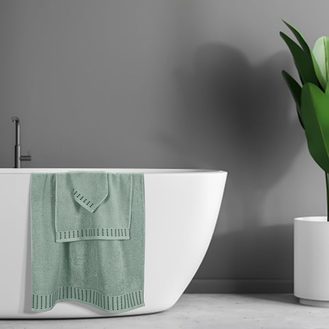 Ultra Soft 3 Pack Cotton Towel Set, Contains a Bath Towels 28x55 inch, a Hand Towels 16x24 inch & a Wash Cloths 12x12 inch, Ideal Everyday use, Compact & Lightweight - Jade