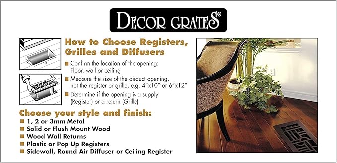 Decor Grates SPH614-A Scroll Collection Floor Register, 6x14, Antique Brass Finish