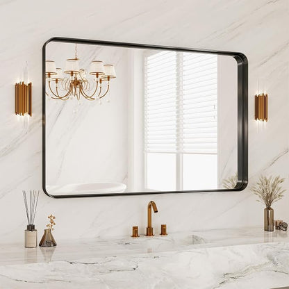 28x40 Inch Black Metal Framed Bathroom Mirror for Wall, HD Tempered Glass, Vanity Mirror for Over Sink, Anti-Rust Aluminum Alloy Mirror, Farmhouse, Horizontally or Vertically Hanging
