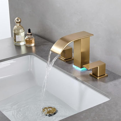 Bathroom faucets 3 Hole Widespread Modern Gold Faucet Sink Faucet 8 inch 3 Hole Vanity Bathroom with Pop Up Drain (Brushed Gold)