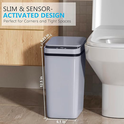 Bathroom Small Trash Can with Lid, Automatic Garbage Can, 2.6 Gallon | 3 Pack Touchless Slim Waterproof Motion Sensor Smart Trash Bin for Bedroom, Office, Living Room-White/Black/Grey