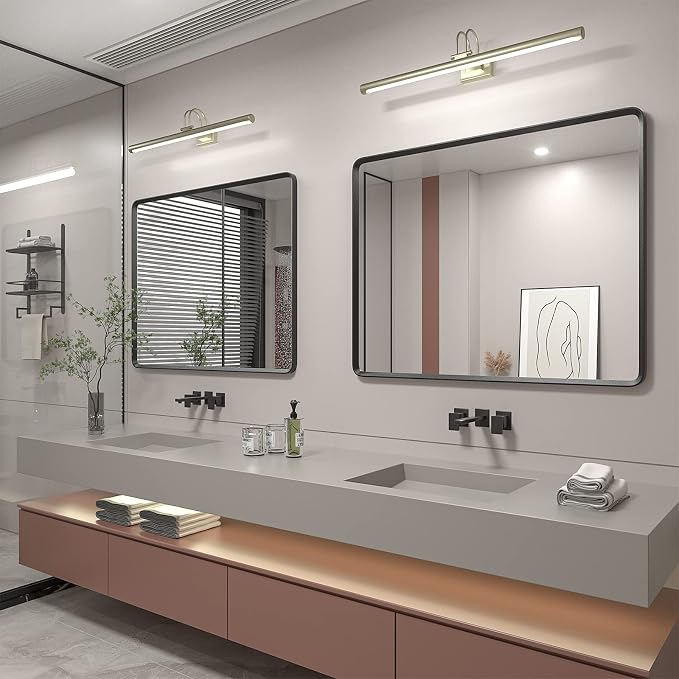 48x32 Black Bathroom Mirror for Wall | Matte Black Metal Frame, Rectangle Bathroom Vanity Mirror, Rounded Corner, Anti-Rust, Shatterproof (Horizontal/Vertical)