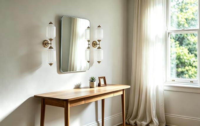 Vintage 2-Light Milk Glass Gold Wall Sconce with Brass Finish | Art Deco Vanity Light, Wall Lighting Dimmable for Bathroom Living Room Hallway Bedroom