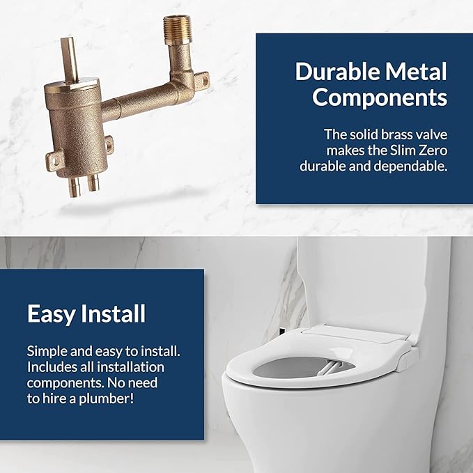 Bio Bidet Slim Zero Non Electric Bidet Toilet Seat Elongated, Low Profile Seat with Slow Close Lid, Battery Powered Night Light, Dual Nozzles, White