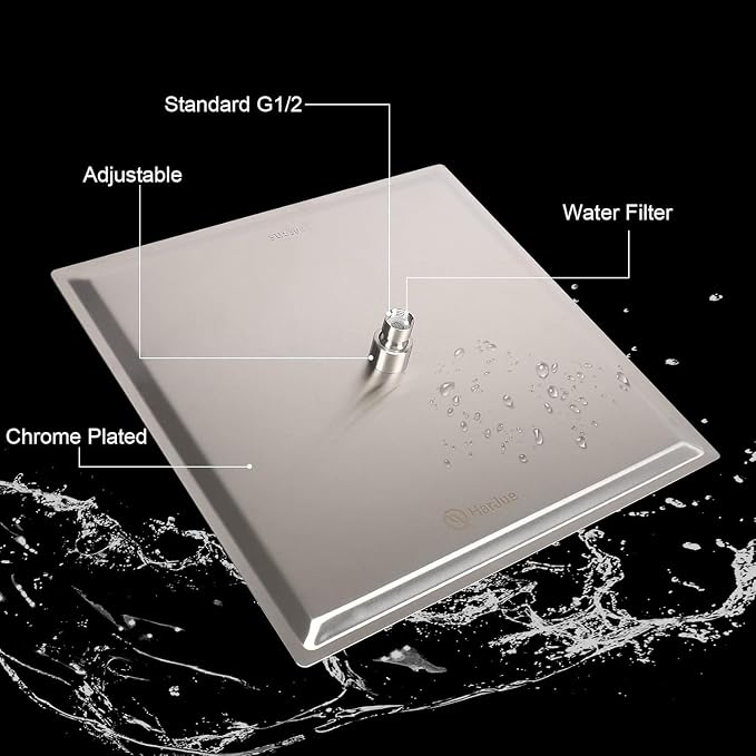 Shower Head with Extension Arm, High Pressure Square with ShowerArm, Stainless Steel Rainfall-Waterfall Full Body Coverage (10'' Shower with 16'' Arm, Brushed Nickel)