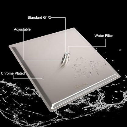 Shower Head with Extension Arm, High Pressure Square with ShowerArm, Stainless Steel Rainfall-Waterfall Full Body Coverage (10'' Shower with 16'' Arm, Brushed Nickel)
