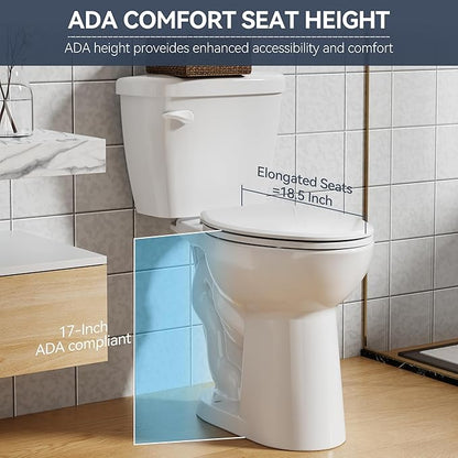 Two Piece Toilet with ADA Height, Elongated Ceramic Bowl and Locking PP Lid - Side Push Handle, CUPC Certified, Water Efficient 1.28 GPF, Modern Design