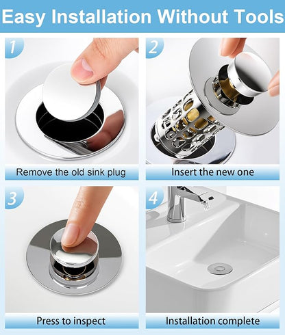QYHNYJF Upgraded Bathroom Sink Stopper – Universal Pop-Up Drain Plug with Anti-Clog Hair Catcher, Durable Stainless Steel & Silicone Seal, Fits Standard 1.1-1.5 Inch Sink Drains, Silver