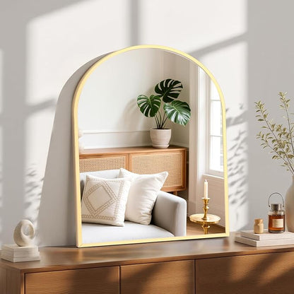 Sweetcrispy 31x32 Bathroom Mirrors for Wall, Arched Mirror for Over Sink | Metal Framed HD Shatter-Proof Glass, Decor Wall Mirror for Entryway, Living Room Bedroom, Gold