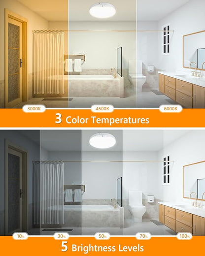 Rechargeable 6W Motion Sensor Ceiling Light Indoor, No Wiring & Magnetic Stick-On, Remote Control for Color & Brightness, Battery Operated Light for Shower, Closet, Bathroom, Pantry, Hallway, 2-Pack