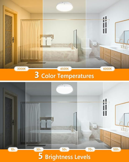 Rechargeable 8W Motion Sensor Ceiling Light Indoor, No Wiring & Magnetic Stick-On, Remote Control for Color & Brightness, Battery Operated Light for Shower, Closet, Bathroom, Pantry, Hallway, 1-Pack