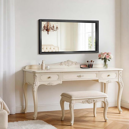 Bathroom Mirror, 42 x 24 Inch Brushed Black Rectangle Mirror, 0.6" Thickened Deep Frame Vanity Mirrors for Bathroom Sink, Shatterproof Tempered Glass, Antirust, Horizontally or Vertically