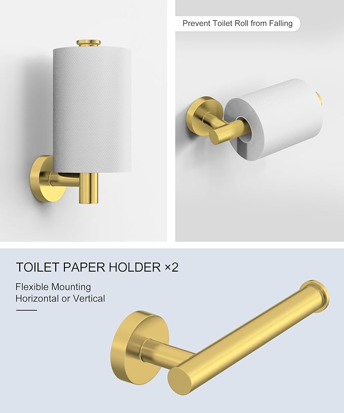 12Pcs Brushed Gold Bathroom Hardware Accessories Set SUS304 Stainless Steel | Bath Towel Bar Set, Toilet Paper Holders, Towel Rings Racks, Robe Towel Hooks by HOMEMYSTIQUE