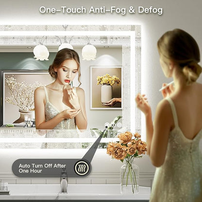 48x40 Inch LED Bathroom Mirror with Lights, Backlit & Front Lit, Anti-Fog Lighted Bathroom Vanity Mirror for Wall, Memory Function, Dimmable, HD Tempered Glass, Shatter-Proof