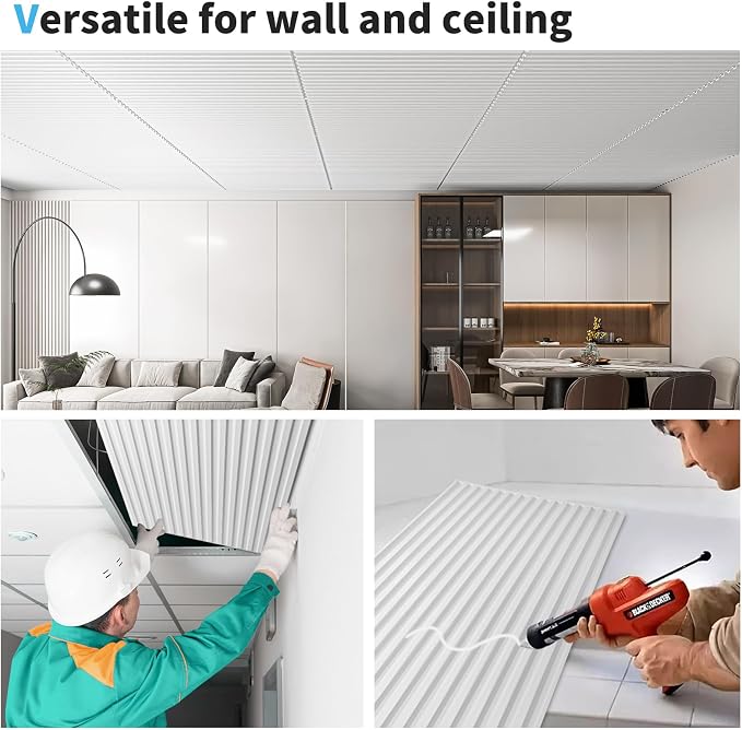 Art3d Fluted Slat 3D Wall Panels, Drop Ceiling Tiles, 6-Pack, White | 24" x 48" , Lightweight, Break-Proof, Compatible with Grid System, Ideal for Home, Commercial Spaces