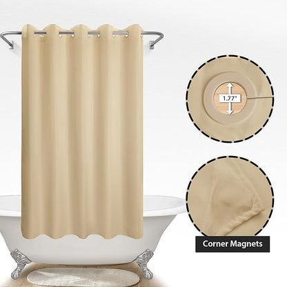 River Dream No Hook Hotel Cloth Shower Curtain Beige, Standard Size | Waterproof Microfiber, Bottom Magnets, Soft Washable Fabric Shower Curtain or Liner, 71W x 74H
