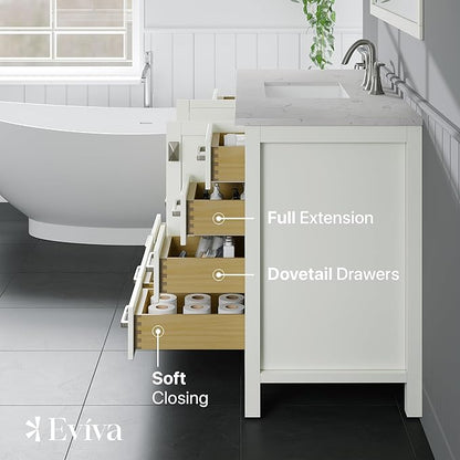 Eviva Aberdeen 48 in. White Single Sink Bath Vanity with Carrara Quartz Top and Undermount Porcelain Sink