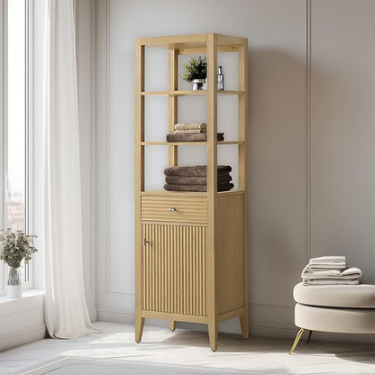 Vanity Art Vanity with Storage Cabinet & Shelves, Free-Standing Vanity with Soft-Closing Doors, Natural Oak, Golden Brushed Handware VA91-LC-NO-GB